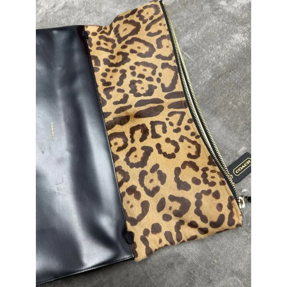 NEW Coach Leopard Pony Hair Foldover Clutch Wristlet Leather Sample Sale